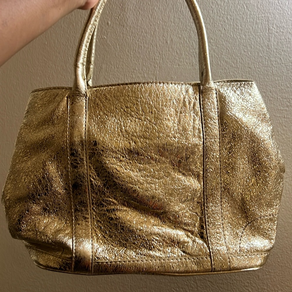 J. Crew Borge Garveri Shiny Gold Italian Leather Tote/ Shoulder Bag/ Satchel